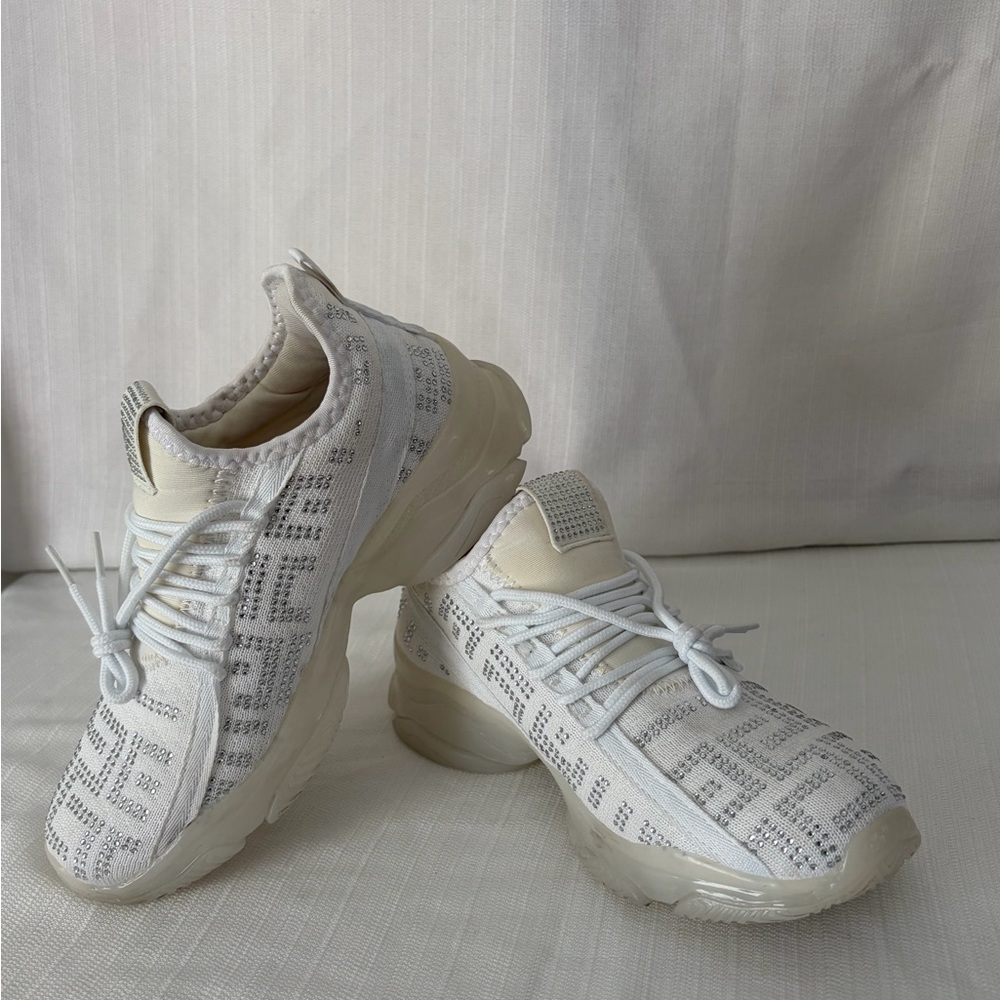 CloudAir Rhinestone Sneakers White women’s Size 6 Chunky Platform Shoes(B121)✨